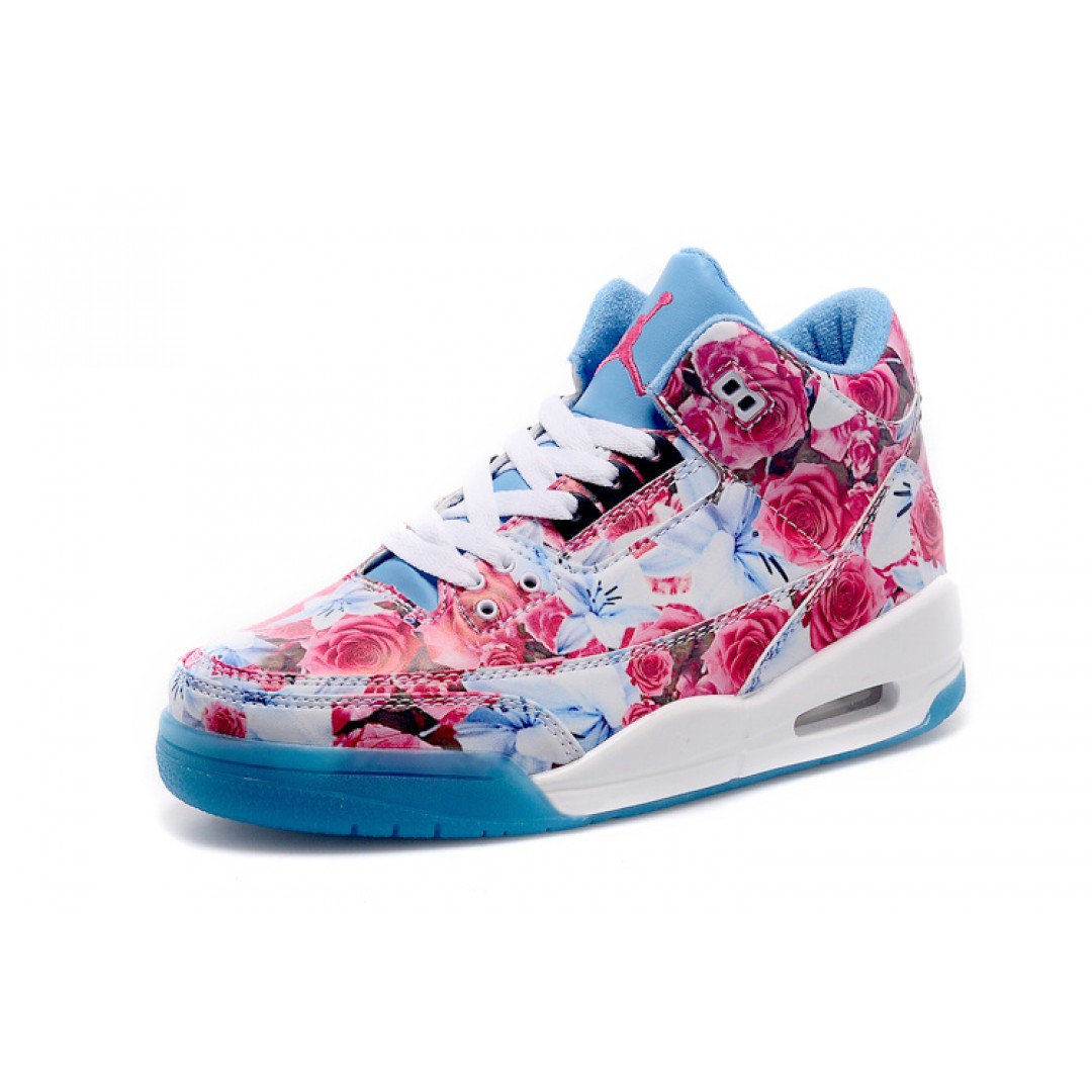 Womens Air Jordan 3 blue floral 2015 - Click Image to Close